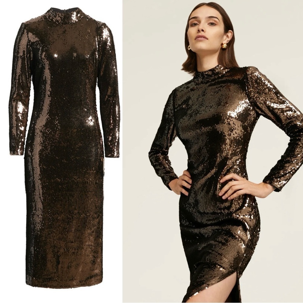 Ted Baker Womens Brookly Sequined Long Cocktail and Party Dress US 6 dark brown